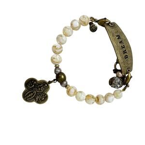 Lenny Eva Cream Stone Bronze Dream Cross Charm Bracelet Boho